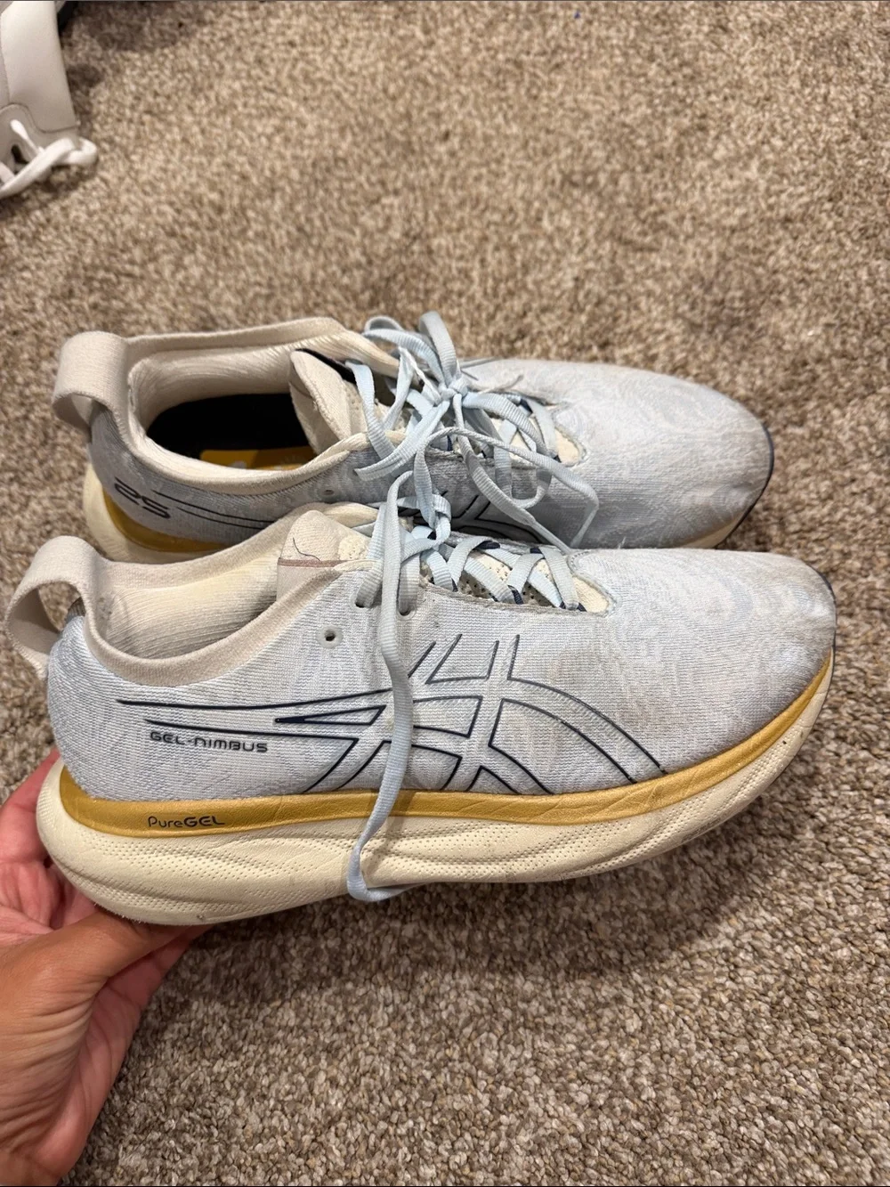 Asics Men's Light Blue and Gold Running Shoes
